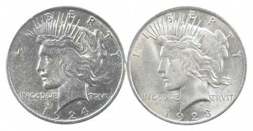 1924 & 1923 & Peace Silver Dollar $1 Bullion Collection Lot *846