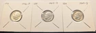 Lot of 3 Roosevelt Silver Dimes 1 x 1946-P; 2 x 1964-D - Circulated - 90% Silver