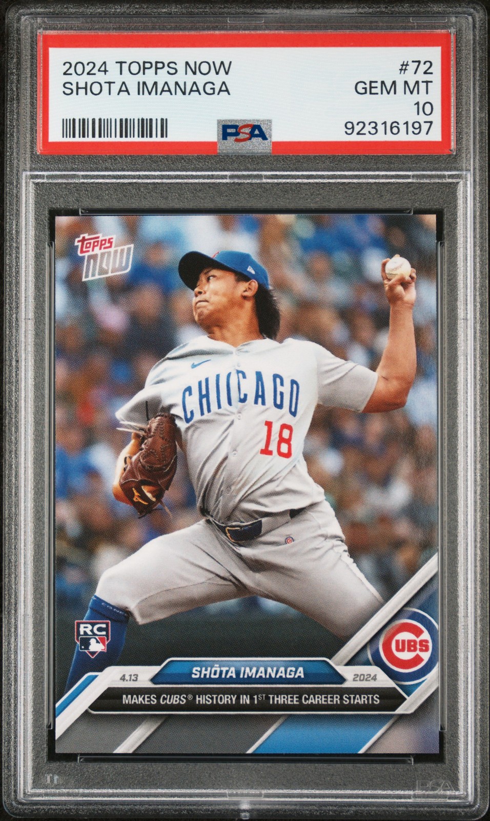 2024 Topps Now Shota Imanaga #72 PSA 10