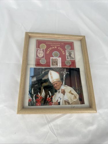 Framed Pope John Paul II Souvenir Vatican Coins & Stamps Memorabilia Set