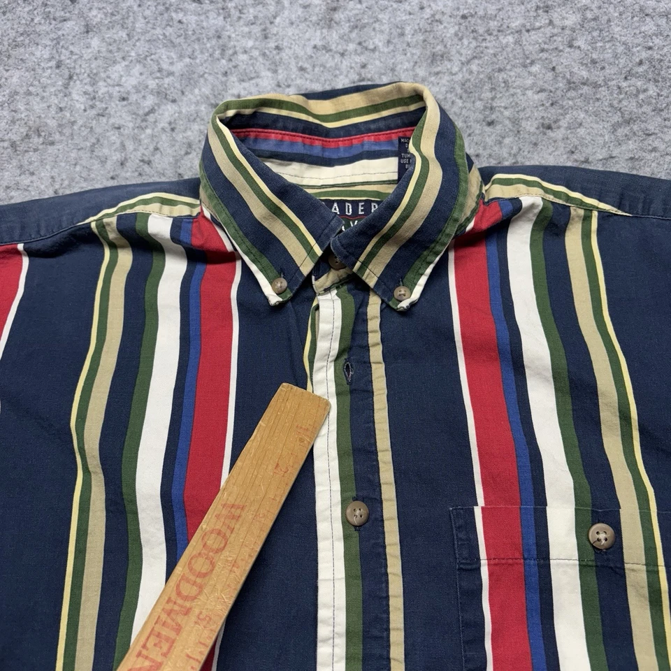 VTG Trader Bay Long Sleeve Button Down Shirt Mens Medium Retro Vertical Stripes - Image 2 of 4