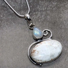 Long Wild Horse Rainbow Moonstone 925 Silver Plated Necklace 18" GW