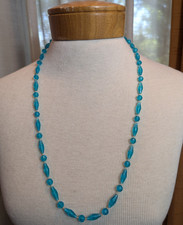 Lovely Vintage Light Blue Faceted Plastic Beaded Necklace 30". Groovy