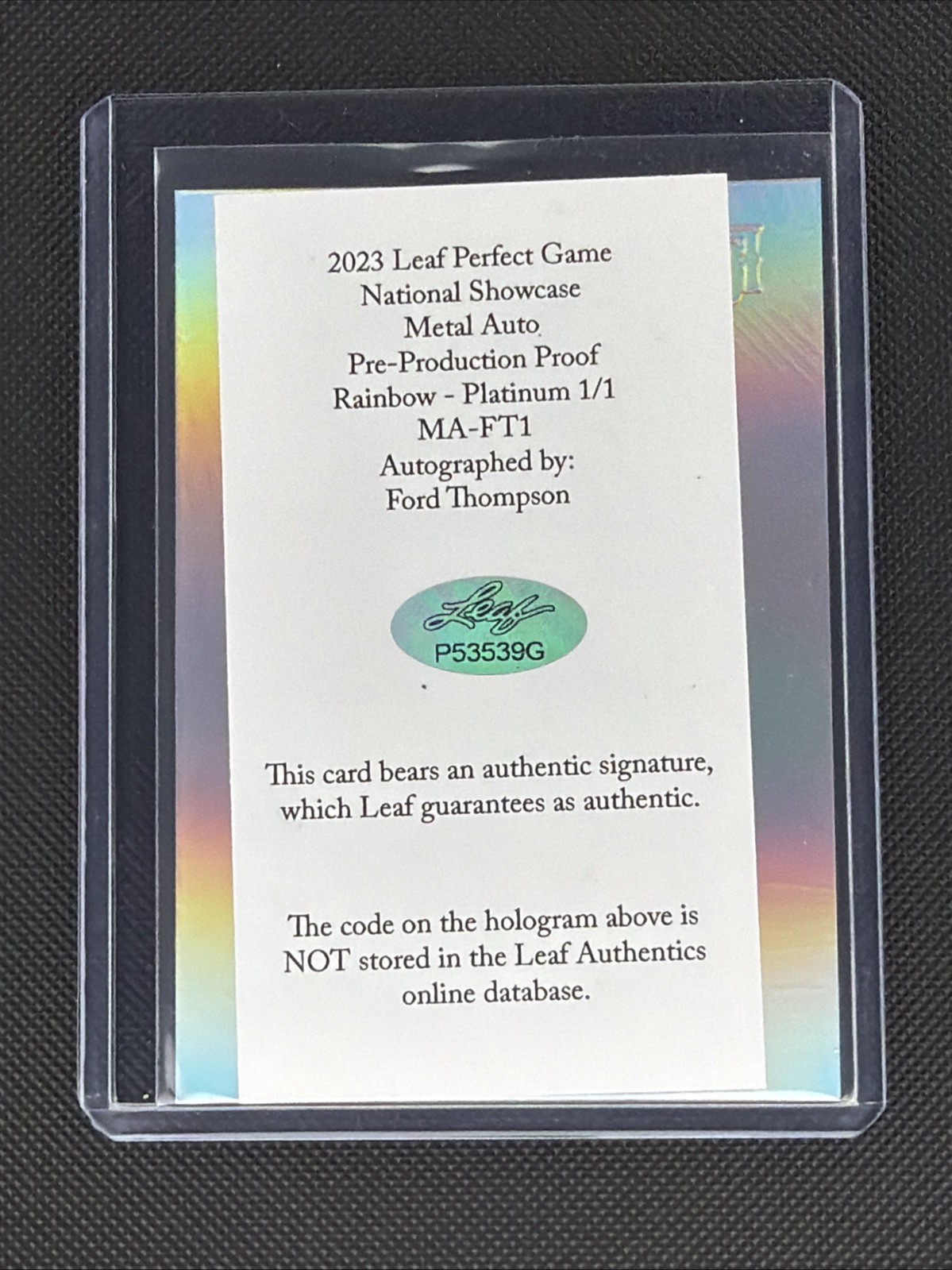 2023 Leaf PG Metal Auto Pre-Pro Proof Rainbow Platinum 1/1 Ford Thompson view 5