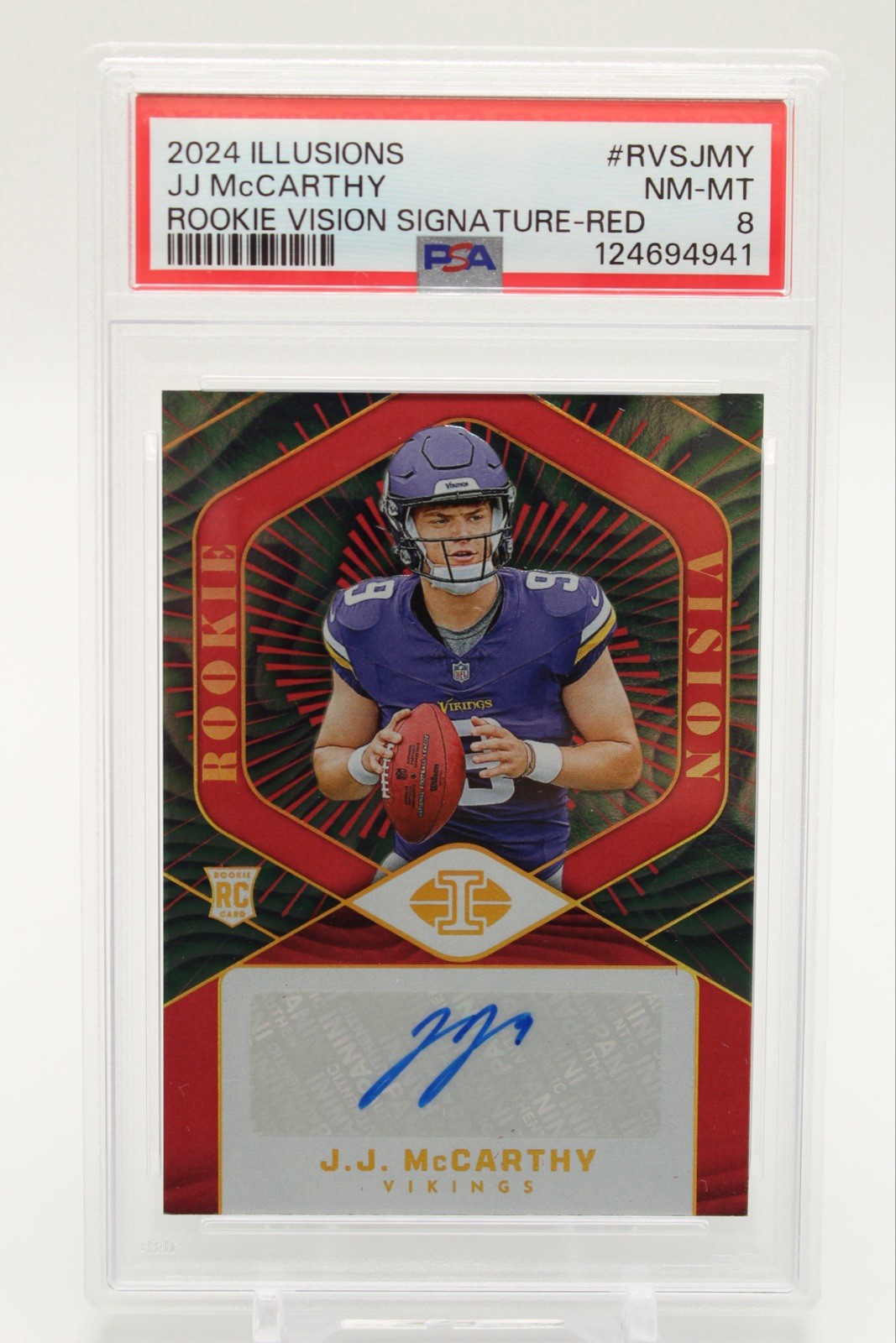 JJ McCarthy Panini Illusions Rookie Vision Signatures #RVSJMY Red