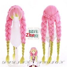Demon Slayer Kimetsu no Yaiba Kanroji Mitsuri Thick Braid Pink Green Cosplay Wig