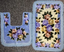 Vintage Floral Throw Rug 31” x 19” Rubber Like Backing Bathroom Set *Flaw* 🍀