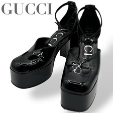 GUCCI Scarpe Decolte Tacco Plateau Sandali EU 36,5 US 6,5 Pelle Verniciata Ne...