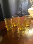 4 Vintage Anchor Hocking Amber Rain Flower 4" Tumblers Juice Glasses