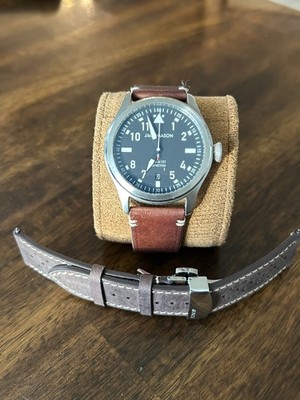 Jack Mason JM-A101 Pilot Aviator Black Dial Original Brown Leather