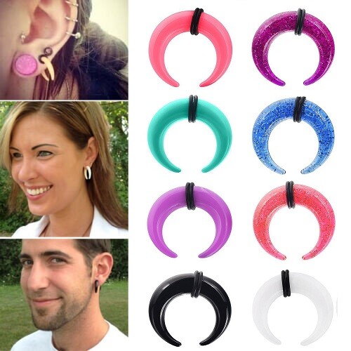 16PCS Acrylic Crescent Horseshoes Taper Set Pincher Septum Rings Gauges 14G-00G - Picture 2 of 25