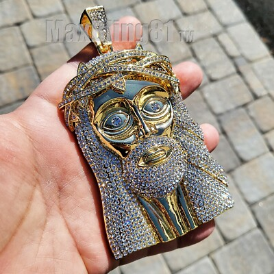 #ad HIP HOP STYLE ICED GOLD SILVER PLATED BLING XXL LARGE JUMBO JESUS HEAD PENDANT $75.99