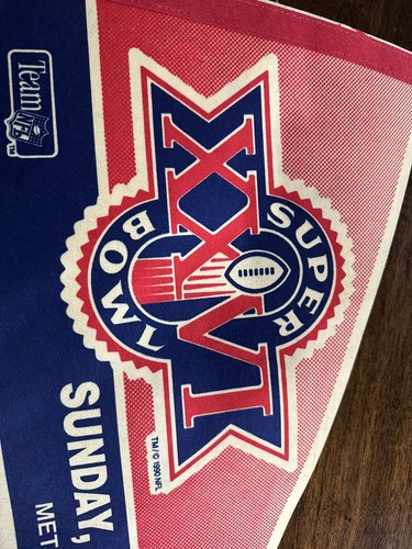 Vintage 1992 NFL Super Bowl XXVI Minneapolis Metrodome Full Size Pennant Flag - Foto 4 di 11
