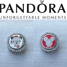 Rare Pandora Disney Parks exclusive Mickey Logo Christmas charm