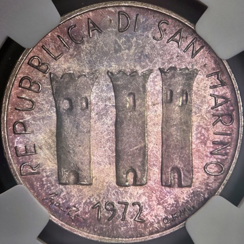 SAN MARINO. 1972, 500 Lire, Silver - MS66 - Top Pop 🥇 Mother Lifting Child 🌈 2 - Picture 5 of 5