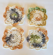 Set of 4 Hand Crochet Doilies Coaster Set Multicolor Harvest Hues