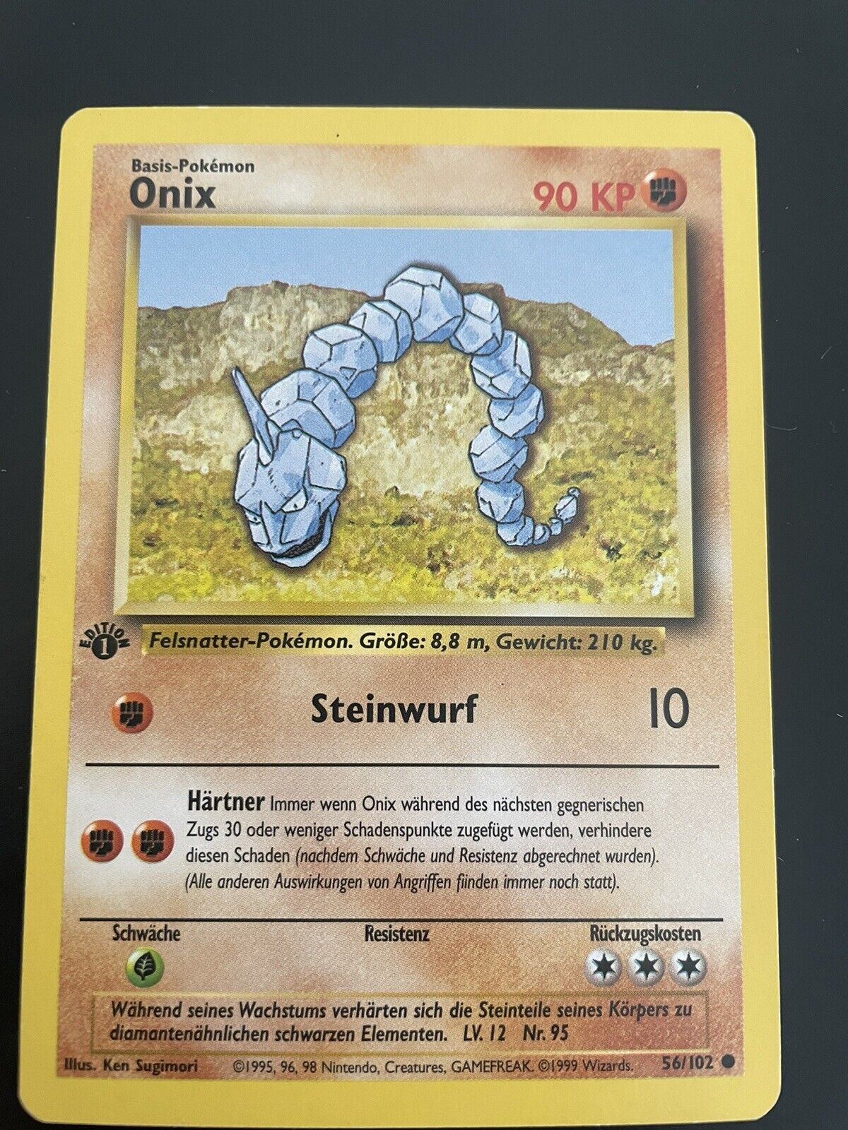 POKEMON CARD - ONIX (GERMAN) - 56/102 - COMMON - 1ST EDITION - NEAR MINT