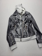 Vici Womens Jacket Medium Black Hoodie Hybrid Faux Leather
