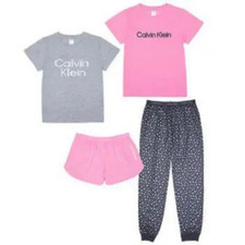 Calvin Klein Girls 4 Piece Medium Sleep Set Pajamas - Pink Charcoal