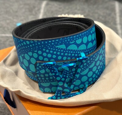 Louis Vuitton Blue Polka Dot LV Initials Reversible Belt by Yayoi Kusama