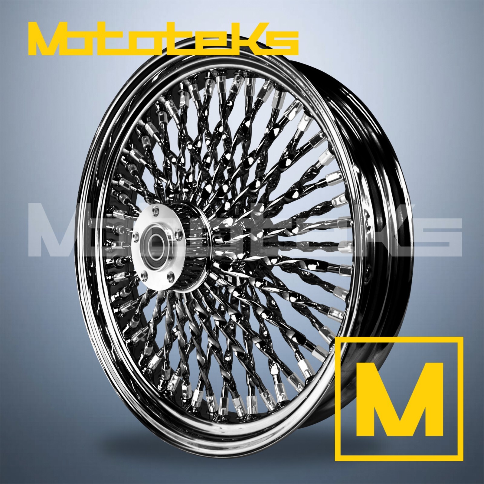 Fat Spoke Wheel, 21 x 3.5 Single Disc Front, All Chrome, FXST/C/S Softail Standard and Softail Custom 2000-2006 when installed with included axle spacers