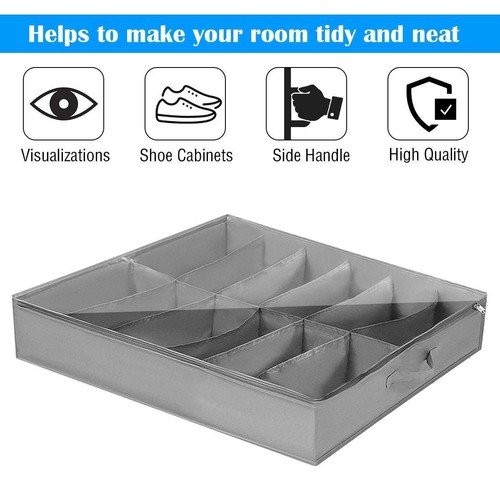 12 Pairs Shoes Storage Organizer Holder Container Under Bed Closet Box Bag - Picture 8 of 11