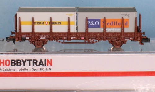 Hobbytrain 23005-1, Spur N, DB Rungenwagen  + Container Bertschi / P&O, Ep. 5 | Zustand: Neu
