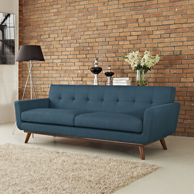 Modway Mid-Century Modern Upholstered Fabric Living Room Sofa in Azure
