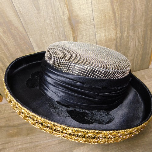 Vintage Ell-Enn Originals Los Angeles Women's Hat Black with Gold Mesh Lace - Picture 6 of 15
