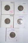 Five 5 Full Date Buffalo Nickels with Five Full Dates!