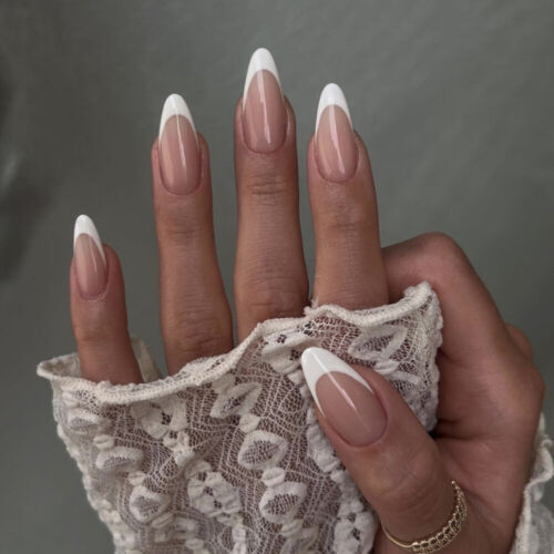 24PC Pink With White Tip Printed False Nails With Harmless and Smooth Edge Nails - Picture 2 of 5