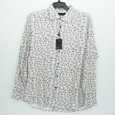 Quieti Nova Stretch Men's Long-Sleeve Shirt L White Blue Floral Stretch NWT $135