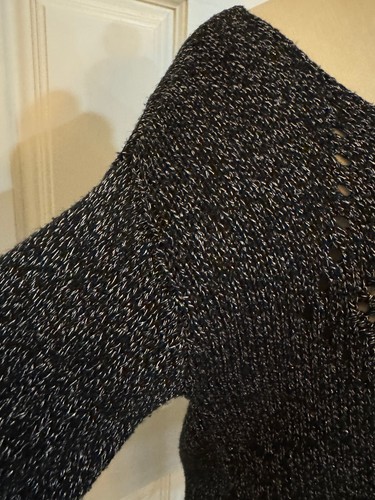 Rock & Republic Damen Netz Tunika Pullover L schwarz metallic Häkel Strick Top - Bild 4 von 7