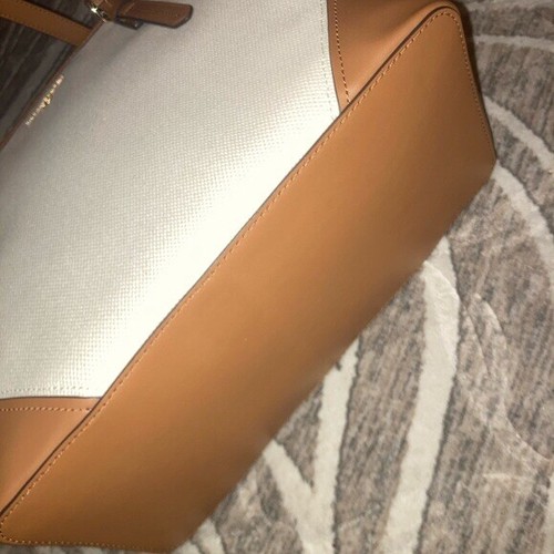 Michael Kors Aria Natural Brown Large Canvas Leather Tote Bag Purse Luggage NWT - Picture 2 of 13