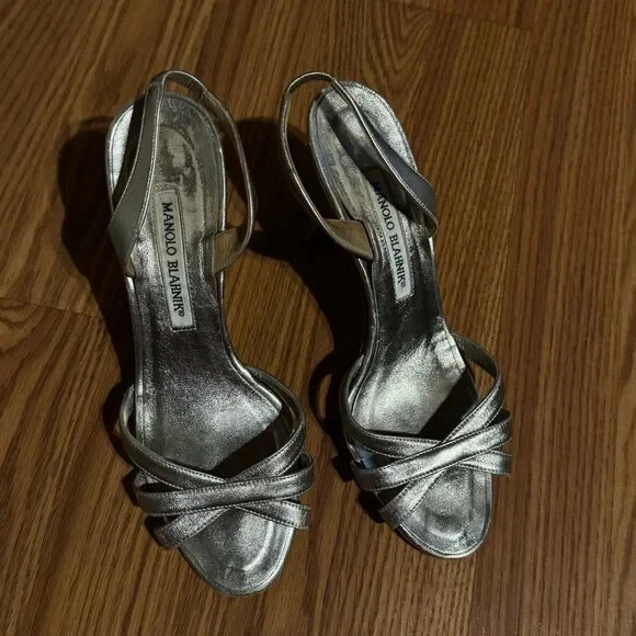MBT Sandali con tacco alto Manolo Blahnik argento slingback taglia 37
