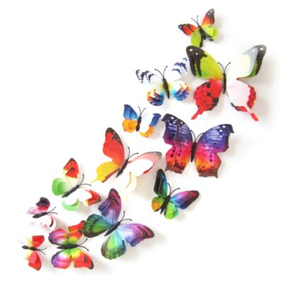 12Pcs 3D Butterfly Wall Decal Removable Sticker Bedroom Home Party Decor Rainbow