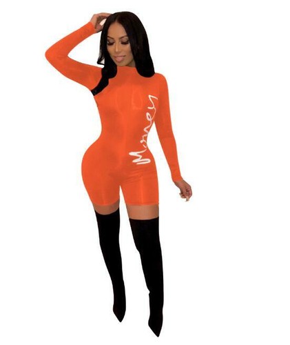 Long Sleeve Short Jumpsuit Letter 