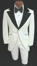 Men's Vintage White Tuxedo Jacket with Pants 1970s Morning Coat Tailcoat 38L 30W