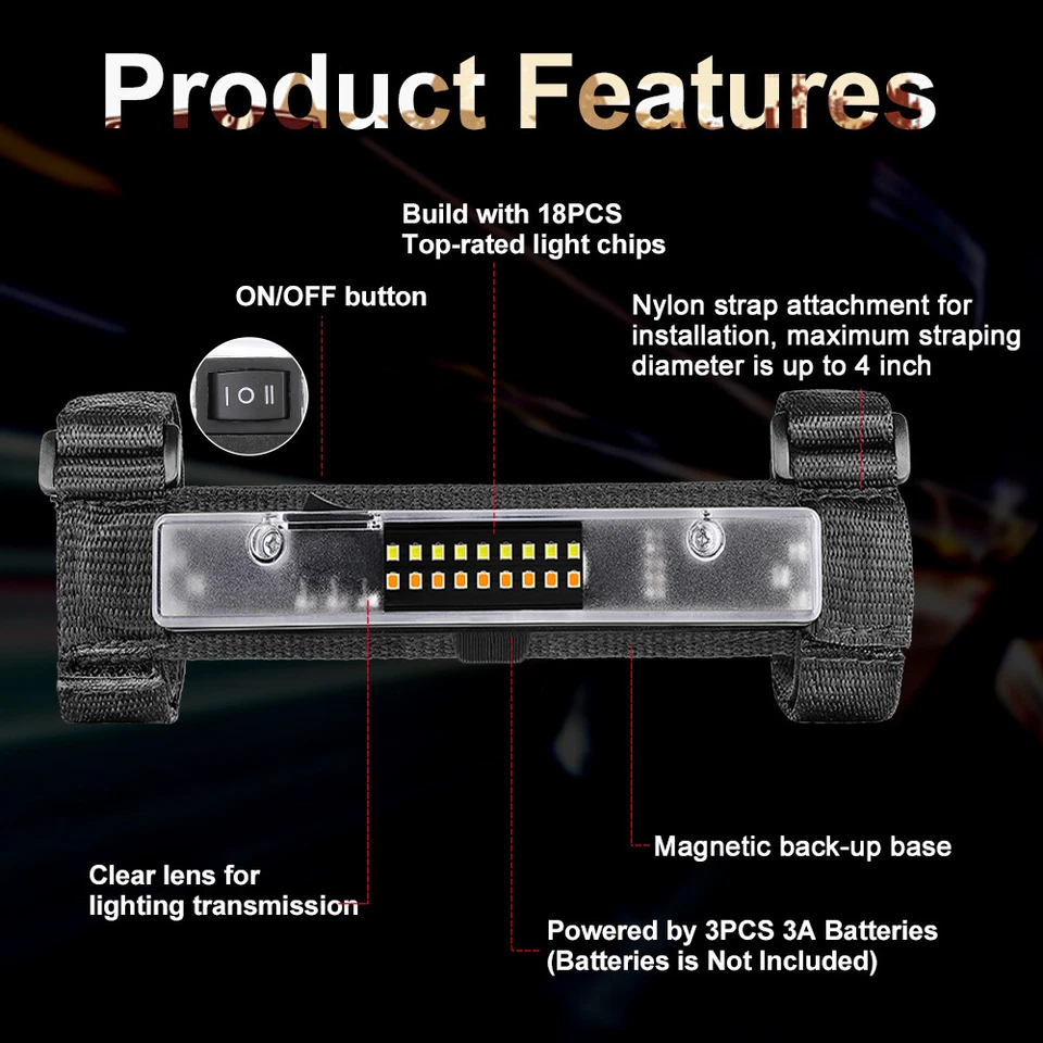 通用滚杆安装圆顶灯 LED 灯适用于 UTV 全地形车 Polaris RZR 高尔夫球车 — 第 3/4 张图片