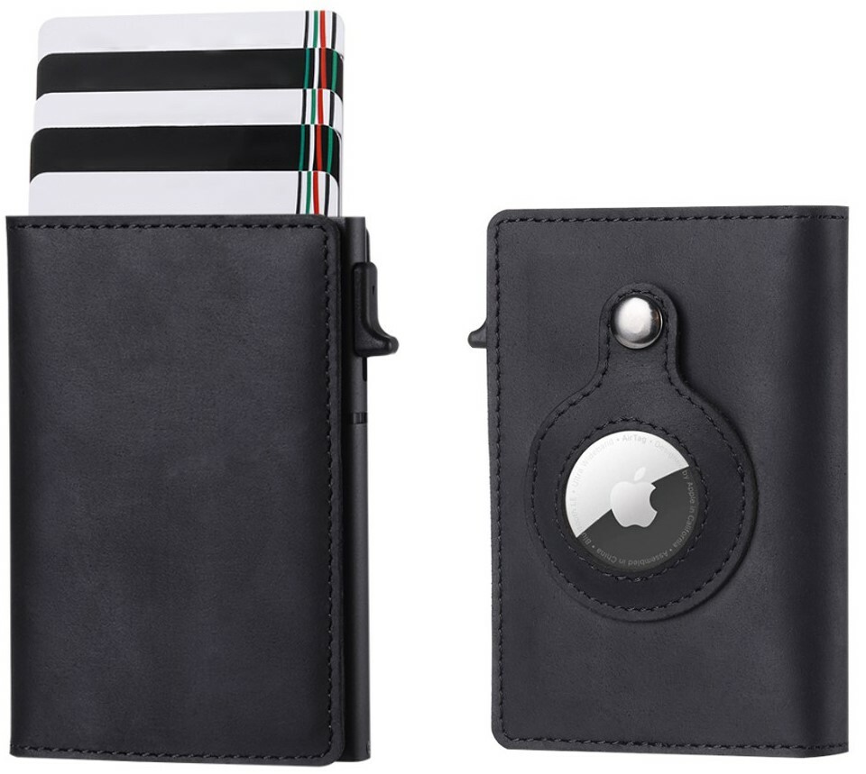 Airtag Wallet Case Genuine Leather Credit Card Holder Magnetic Air Tag Cover