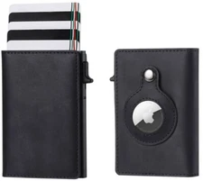 Airtag Wallet Case Genuine Leather Credit Card Holder Magnetic Air Tag Cover