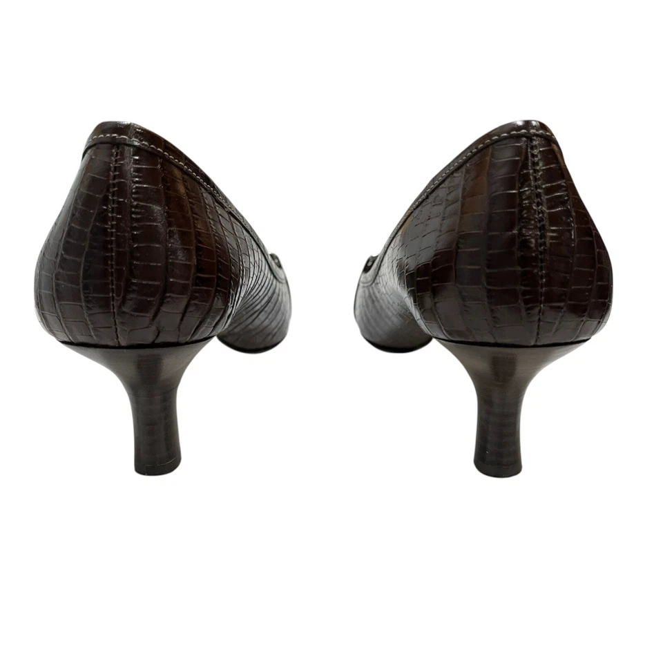 Zapatos Anne Klein para mujer 7,5 AK Spencer marrón cocodrilo cuero en relieve sirena de oficina Foto 3 de 4