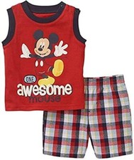 Boys MICKEY MOUSE TANK TOP  Red Plaid Shorts NB 3-6 Months