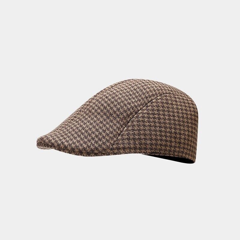 TWEED CHECK FLAT CAP VINTAGE HERRINGBONE WOOL MIX GATSBY BAKER BOY