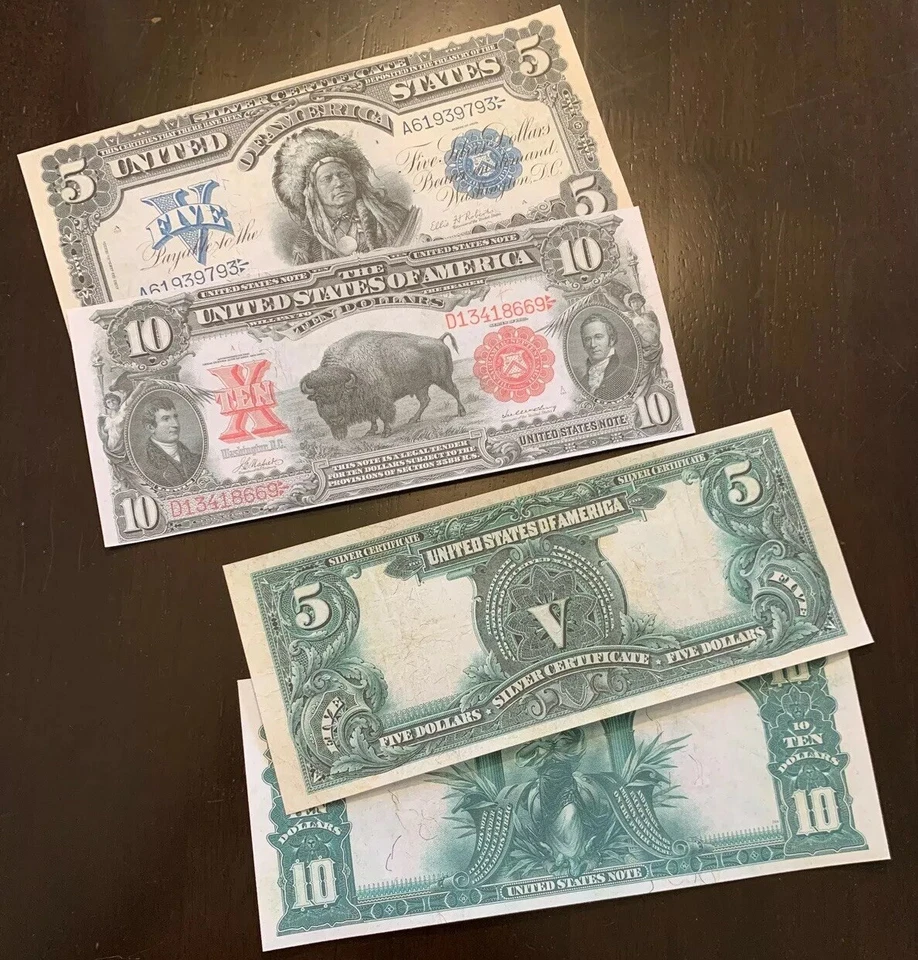 Reproduction $5 Silver Cert Indian Chief 1899 $10 US Note Bison 1901 Read Below! - Image 4 of 4