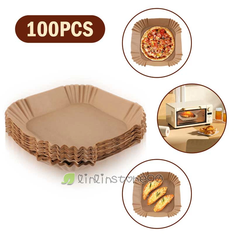 Air Fryer Liners, 100 PCS Disposable Paper Liners, Non-Stick Silicone Oil-proof