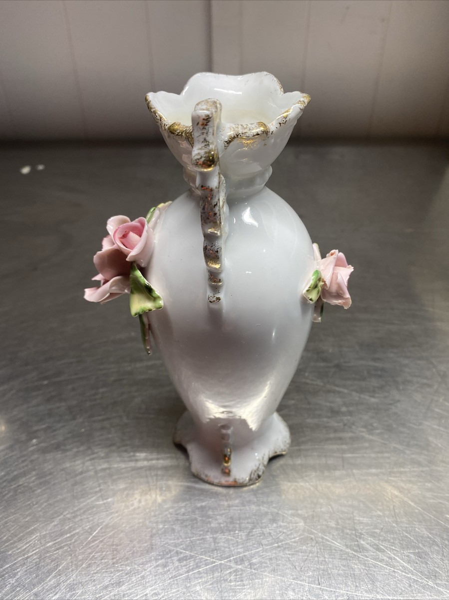 置物 pink bud Handpainted Pitcher Porcelain Floral Bud Vase Pink Roses | eBay