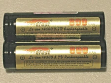 2 EFEST FLAT TOP 14500 Li-ion 800mAh Rechargeable Battery 3.7v BLK/GLD 
