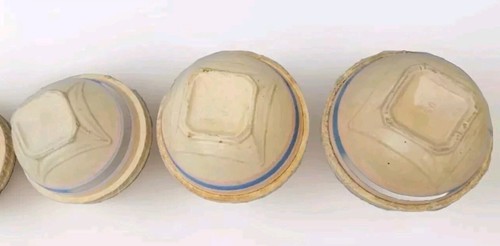 Early McCoy Five Pottery Bowls Yellowware Blue Pink Banded Pie Crust Edge - Picture 3 of 19