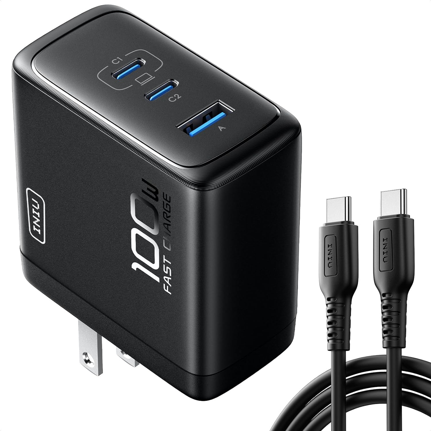 100W GaN USB-C Charger – 3-Port Fast PD PPS Compact Foldable